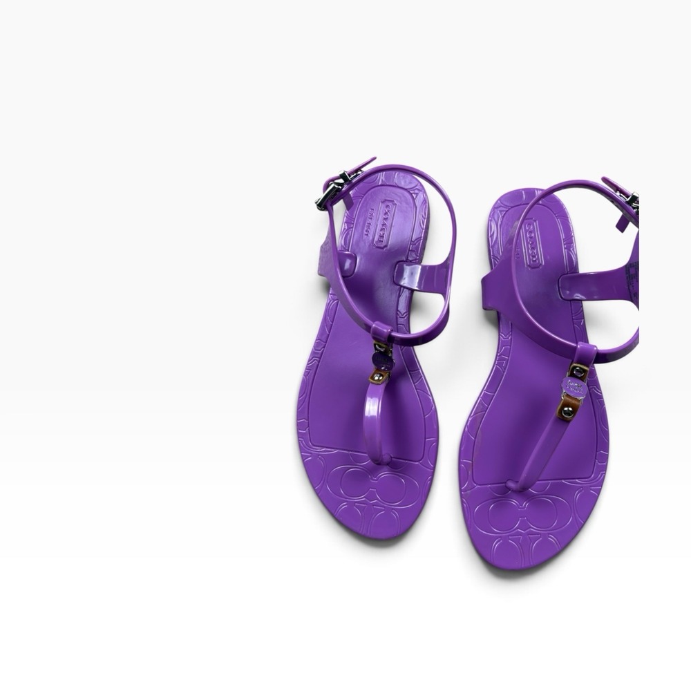 Coach Piccadilly Purple Jelly Sandals Women's Size 6B Logo Charm Buckle - Picture 1 of 10